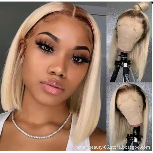 Best Seller Wholesale  Human Hair Lace Front Straight Unprocessed Raw Brazilian Hair Blonde Bob Wig